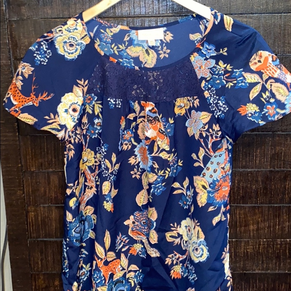 Blue woodlands themed shirt with lace